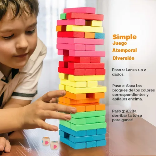 Vista 5 de Coogam Juego de apilamiento de bloques de madera con bolsa de almacenamiento, bloques de construcción de torre de colores, rompecabezas