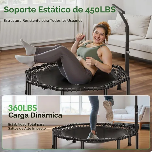 Vista 5 de BCAN - Cama elástica miniatura octagonal de 51 pulgadas, carga máxima de 450 libras; cama elástica de aptitud física con barra de asa T ajustable