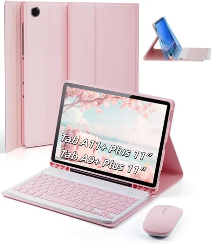 Vista 11 de TUNKARMOR Funda para teclado para Tab A9 de 8.7 pulgadas (2023) - Funda delgada con teclado desmontable y ratón con soporte para bolígrafo, función