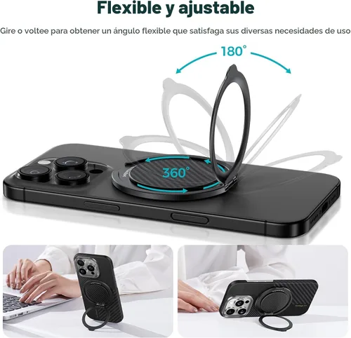 Vista 3 de BENKS ArmorPop │ Agarre magnético para teléfono y soporte para MagSafe, soporte de anillo giratorio ajustable de 360° para iPhone 17/16/15/14/13/12