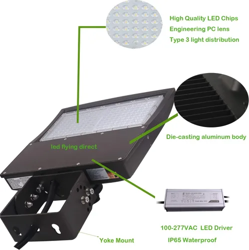 Vista 3 de Luces LED de poste de estacionamiento de 100 W, sensor de fotocélula del atardecer al amanecer, protección contra sobretensiones integrada, 1-10 V