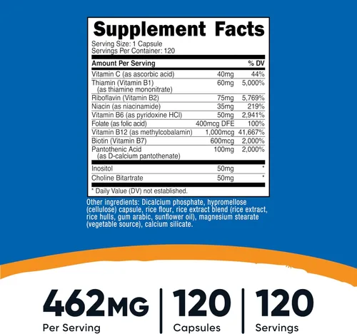 Vista 2 de Complejo de vitamina B de 0,015 oz, 240 cápsulas, con Vitamina C, complejo energético, 1 botella, 1