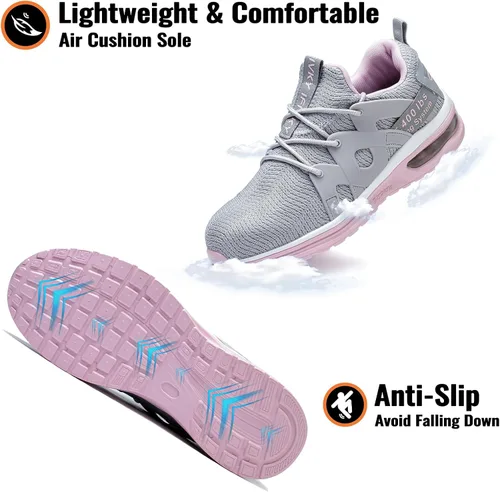 Vista 5 de Ifivky Zapatos de punta de acero para mujer, ligeros, transpirables, zapatos de trabajo cómodos, a prueba de pinchazos, antideslizantes, zapatos