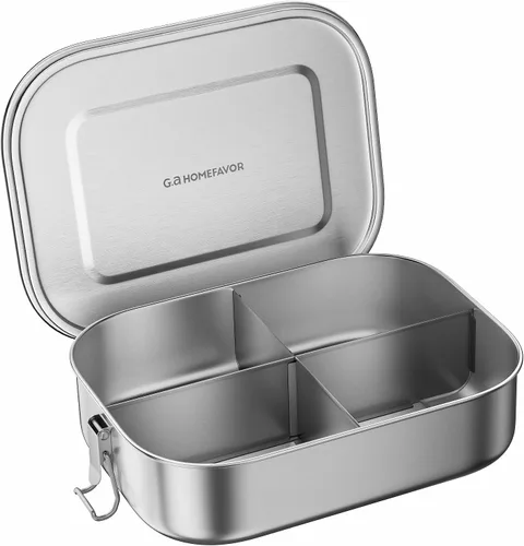 Vista 6 de G.a HOMEFAVOR - Lonchera Bento de acero inoxidable, 3 compartimentos, 40.6 fl oz/40 onzas