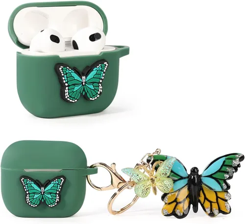 Vista 3 de Funda para AirPods de tercera generación con mosquetón de cordón para muñeca, bonita funda protectora de silicona a prueba de golpes con múltiples
