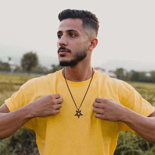 Vista 2 de TempBeau Collar con colgante de pentagrama satánico Baphomet Cadena de eslabones de pentáculo invertida hecha a mano, iglesia satanista, punk