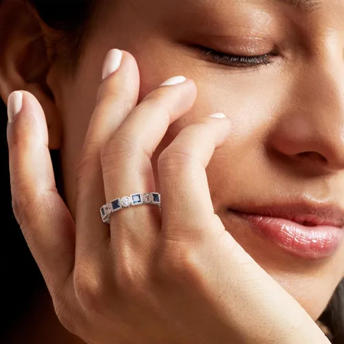 Vista 2 de Ross-Simons 1.20 ct. t.w. Square Simulated Sapphire and .80 ct. t.w. CZ Eternity Band in Sterling Silver