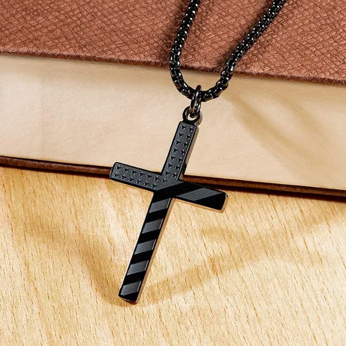 Vista 3 de Wolentty Collar con cruz de bandera estadounidense de acero inoxidable grabado religioso filipenses 413 joyería con colgante para hombre color negro