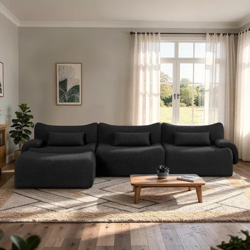 Vista 8 de Sofá modular modular de 126 pulgadas en forma de L para sala de estar, sofá modular de gran tamaño con asientos profundos, sofás modernos con Negro