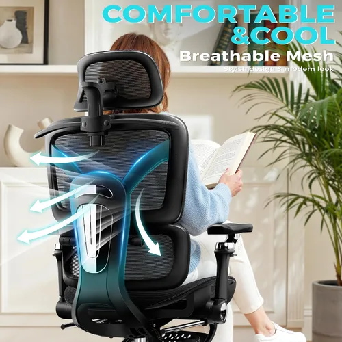 Vista 7 de Ergonomic Mesh Office Chair with Footrest, Big and Tall Home Desk Chair with 5D Flip-Up Arms, Adjustable Lumbar Support, Gaming & Executive Computer