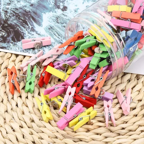 Vista 7 de 100 chinchetas con clips de madera para tableros de corcho, obras de arte para tablones de anuncios, manualidades, proyectos de arte, suministros