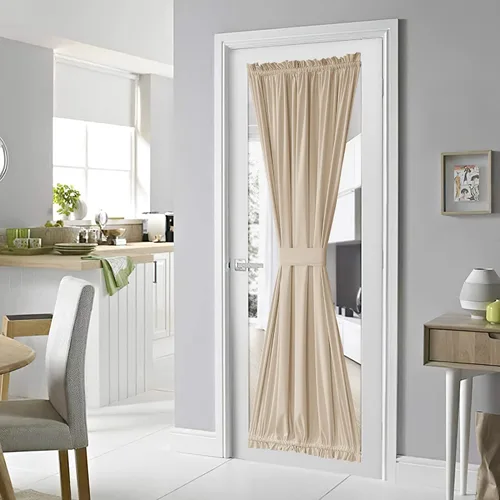 Vista 17 de NICETOWN Cortina negra de terciopelo para puerta de cocina/baño/patio/puerta corrediza de vidrio, aislante, con bolsillo para barra, insonorizante