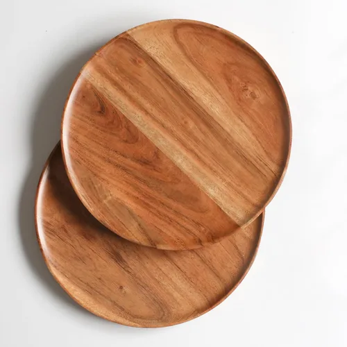 Vista 3 de Lightnpro - Platos redondos de madera de acacia, platos para aperitivos, mesa central, platos de servicio para ensalada, sándwiches, hamburguesas