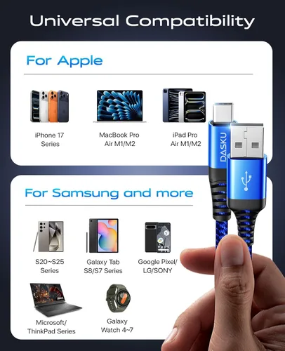 Vista 23 de Dasku iPhone 17 USB C a USB C de carga rápida, 60 W (3.1 A), paquete de 2 cables cargador de carga de 3 pies tipo C para iPhone 17/16/15/15 Plus/15