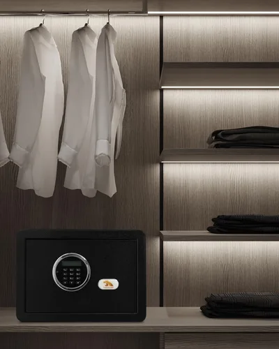 Vista 7 de TIGERKING - Caja de seguridad digital con luz LED, caja de seguridad pequeña para dinero con estante removible, caja de seguridad para dinero