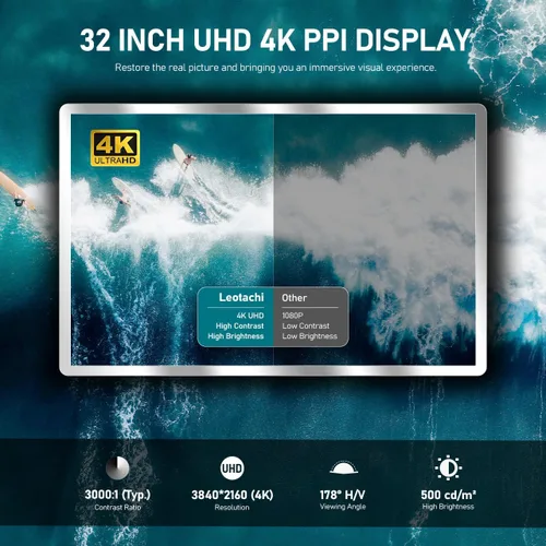 Vista 2 de 32 pulgadas de gama alta Android 13 Smart baño espejo TV Supports Voice Remote Control Voice Assistant, Built-in ATSC Tuner, HDMI (ARC)/SPDIF