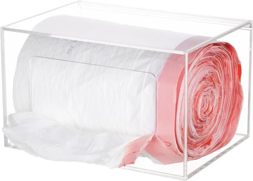 Vista 6 de Dispensador de bolsas de basura extra grande con tapa, soporte de acrílico apilable para bolsas de basura debajo del fregadero, montado en la pared