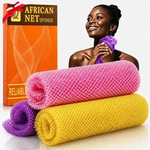 Vista 28 de UJFQBH African Net Sponge Authenti, exfoliante corporal para espalda y zonas de difícil acceso, exfoliante diario suave para limpieza profunda Gris