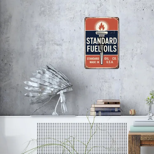 Vista 5 de Standard Fuel Oils Standard Oil Company - Letrero de metal vintage con estampado de combustible y aceite, para jardín, patio, bar, porche, hogar