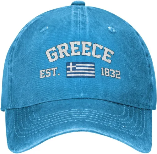 Vista 2 de Gorra de béisbol con bandera de Grecia, vaquero, vintage, de algodón, unisex, patriótica, Azul