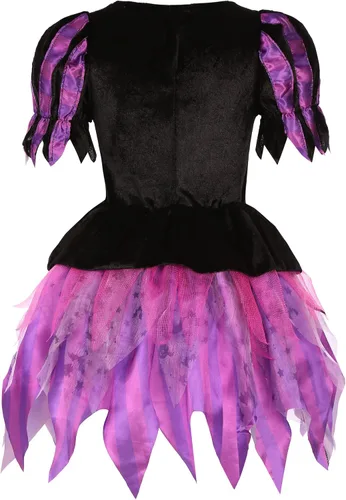 Vista 3 de Bordazor Disfraz de bruja para niñas, disfraz de bruja con luz LED para Halloween