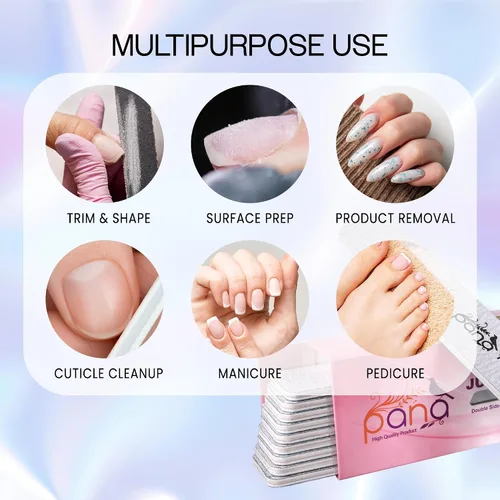 Vista 7 de PANA Lima de uñas Emery Jumbo de doble cara para manicura, pedicura, uñas naturales y acrílicas, cebra (grano 100/100), paquete de 50