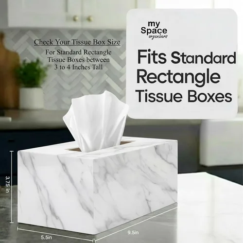 Vista 4 de Cubierta de Caja de Paños Rectangular - Soporte de Caja de Paños Rectangular - Compatible con Kleenex - Accesorios de Baño de Acrílico y Mármol