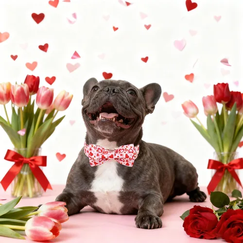 Vista 2 de Maca Bates - Collar de perro para el día de San Valentín con lazo elegante para perros extra pequeños, patrón de corazones rosados, ajustable