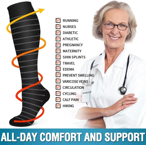 Vista 143 de Bluemaple 6 Pack Copper Compression Socks for Women and Men Circulation-Best Support for Medical, Running,Nursing,Athletic