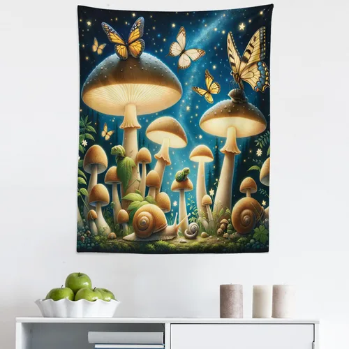 Vista 56 de Ambesonne Tapiz hippie, abrazo de hongos de ensueño y árbol de la vida místico y mandal verde, decoración de tela para colgar en la pared
