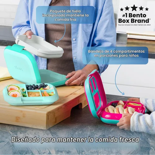 Vista 2 de Bentgo Chill Kids - Lonchera Bento de 4 compartimentos a prueba de fugas Aguamarina