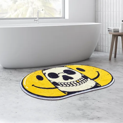 Vista 4 de Alfombras de baño creativas con estampado de calavera sonriente para dormitorio, alfombra de arte personalizada de microfibra antideslizante