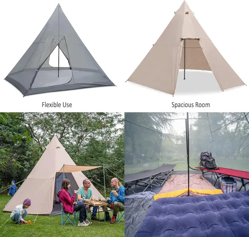 Vista 4 de KAZOO - Tienda de campaña familiar grande, impermeable, tipi, tiendas con habitación de 8 personas, tienda de tipi, armado instantáneo, Blanco sucio