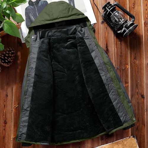 Vista 4 de Chaqueta de esquí impermeable para hombre, abrigo de nieve de forro polar, resistente al viento, con capucha, rompevientos, montaña, ropa