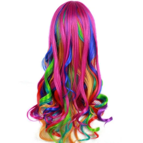 Vista 3 de BERON Peluca larga y rizada con flequillo para mujer, pelucas coloridas, largas, onduladas, multicolor, con red para el cabello