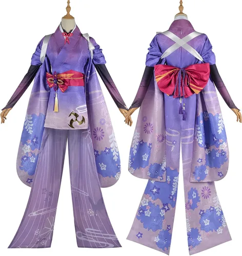 Vista 6 de YJCOS Game Raiden Shogun - Disfraz de kimono para cosplay, traje de Halloween, uniforme con peluca