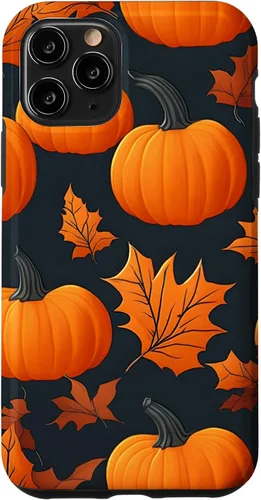 Vista 27 de iPhone 16 Pumpkins Black And Orange Plaid Fall Leaves Autumn Halloween Case
