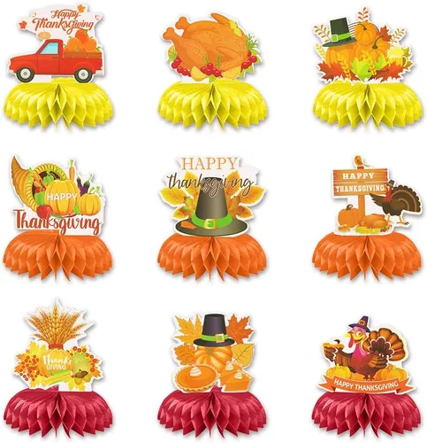 Vista 5 de Hying 9 centros de mesa de panal de otoño para mesa, centros de mesa de panal de Acción de Gracias, centros de mesa de hojas de arce de otoño