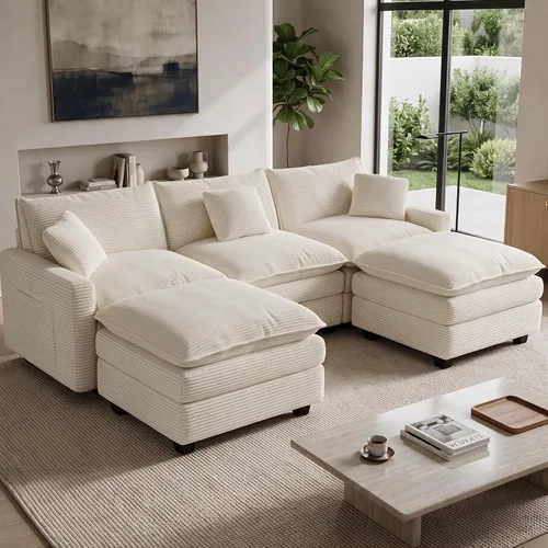 Vista 28 de Cloud Couch Sectional, L Shaped Modular Sofa with Movable Ottoman Negro