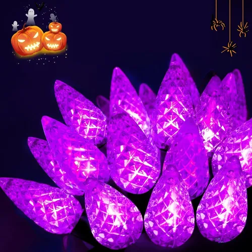 Vista 6 de C6 Solar Halloween Lights Outdoor 16FT 50 LED String Lights Orange Purple 8 Modes, Memory Function, Auto On/Off, Waterproof Solar Twinkle Lights