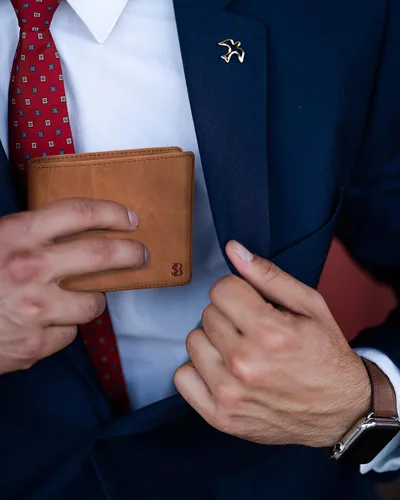 Vista 8 de SERMAN BRANDS Billetera de piel con 2 ventanas de identificación para hombre, con bloqueo RFID, doble tapa superior, billetera de viaje de capacidad