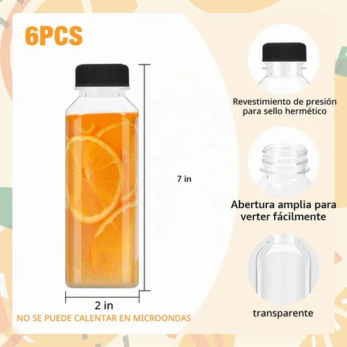 Vista 2 de 6 botellas de plástico para jugo de 14 onzas, recipientes para bebidas a granel, recipientes de bebidas para leche, jugo, botella de bebidas, tapa