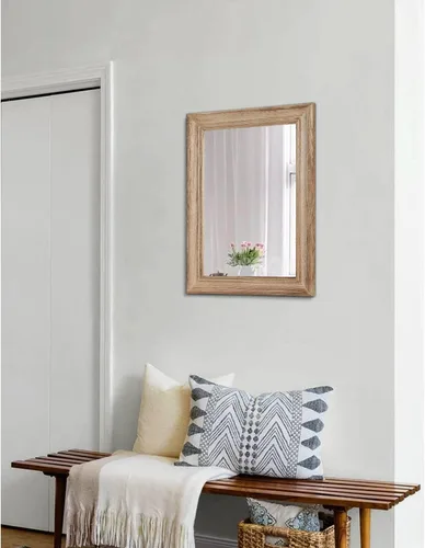 Vista 4 de Espejo rústico con marco de madera, espejos rectangulares para decoración de pared, para baño, dormitorio, sala de estar, entrada, grande, 20 x 16