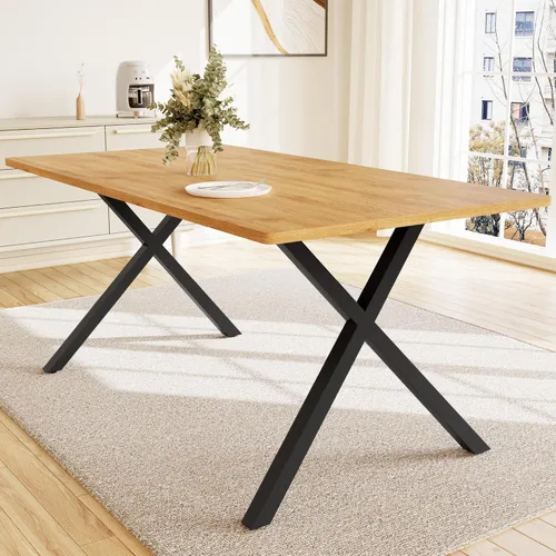 Vista 5 de HIPIHOM Mesa de comedor moderna de 63 pulgadas para 6 personas, mesa de cocina rectangular grande con patas en forma de X, muebles de comedor