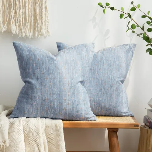 Vista 42 de MIULEE - Juego de 2 fundas de almohada decorativas de lino de arpillera, modernas, estilo campestre, rústicas, tejidas, con textura, para sofá, Gris