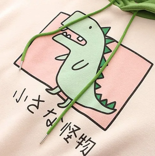 Vista 4 de Mikilon - Sudadera con capucha para mujer, diseño de dinosaurio, de anime, de gran tamaño, de manga larga