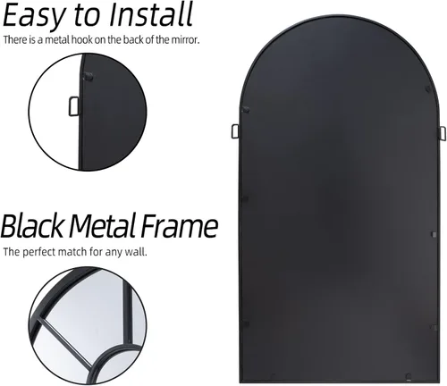 Vista 3 de LYYYXGYP Espejo de ventana arqueado con marco de metal negro montado en la pared, espejo decorativo de ventana para sala de estar, 20 x 32 pulgadas
