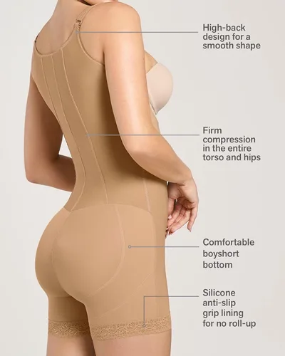 Vista 4 de Body corto con gancho frontal y control de abdomen para mujer con levantamiento de glúteos