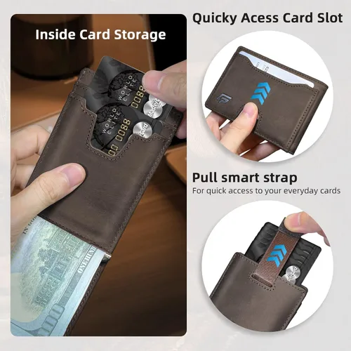 Vista 3 de ECOZATU Slim Minimalist Wallet for Men-RFID Blocking Slim Leather Wallets for Men Mens Wallet Bifold Front Pocket with Metal Money Clip, ID Window &