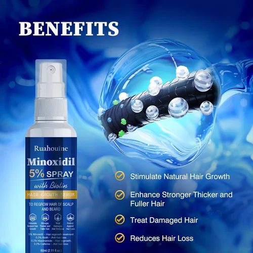 Vista 2 de Suero en Spray de Crecimiento Capilar con 5% de Minoxidil, Tratamiento para el Recrecimiento del Cabello para Hombres y Mujeres, Fortalece y Engrosa